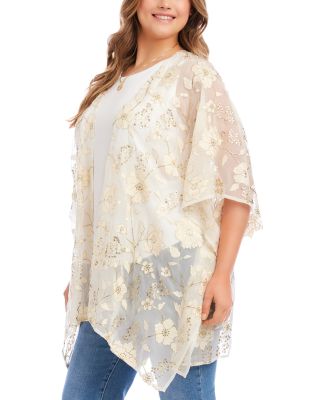 Plus Size Floral Embroidered Open Front Jacket 