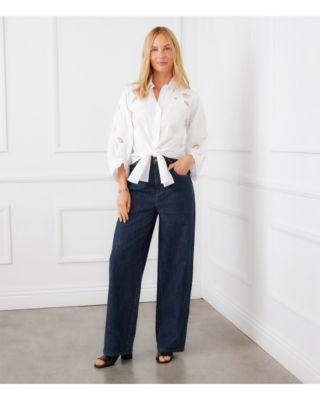 Embroidered Tie Front Blouse