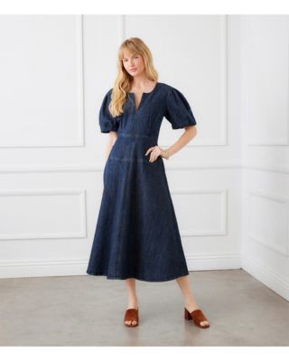 Puffed Sleeve Midi Dress