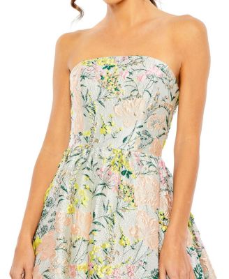  Petite Floral Brocade Strapless A Line Gown
