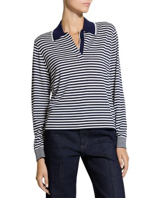 Merino Wool Striped Polo Pullover Sweater