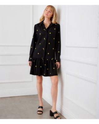 Long Sleeve Embroidered Ruffle Hem Dress