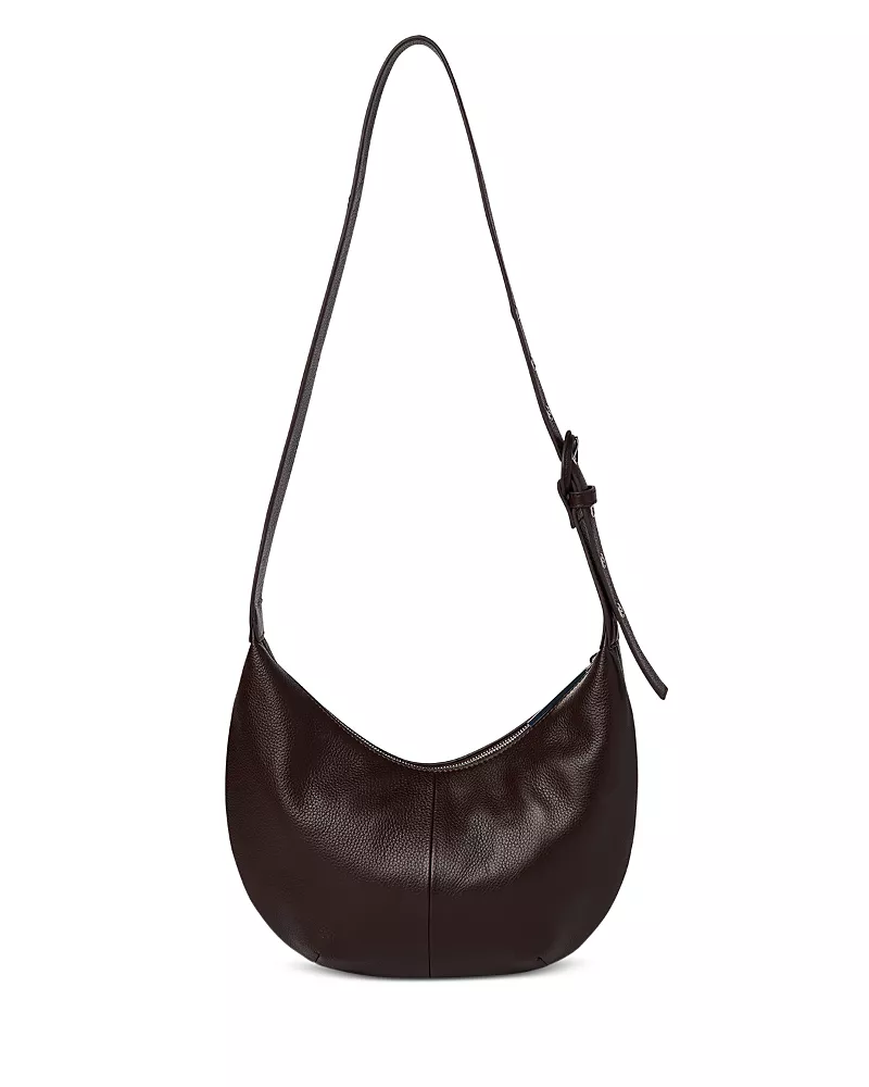 Whistles Sia Small Curved Brown Leather Crossbody Bag