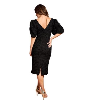 Floral Pleated Sleeve Pencil Dress