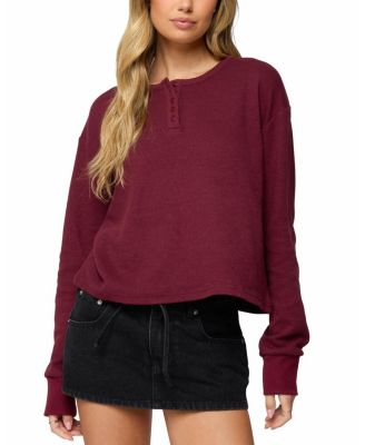  Deni Long Sleeve Henley Waffle Top