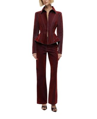 Velvet Corset-Seamed Peplum Jacket