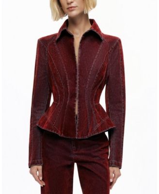 Velvet Corset-Seamed Peplum Jacket