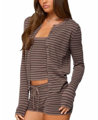  Lillian Striped Button Up Knit Cardigan