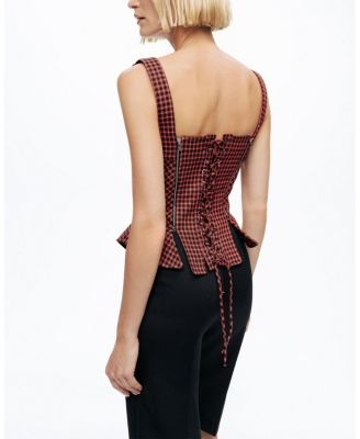 Checked Buckle Strap Corset Top