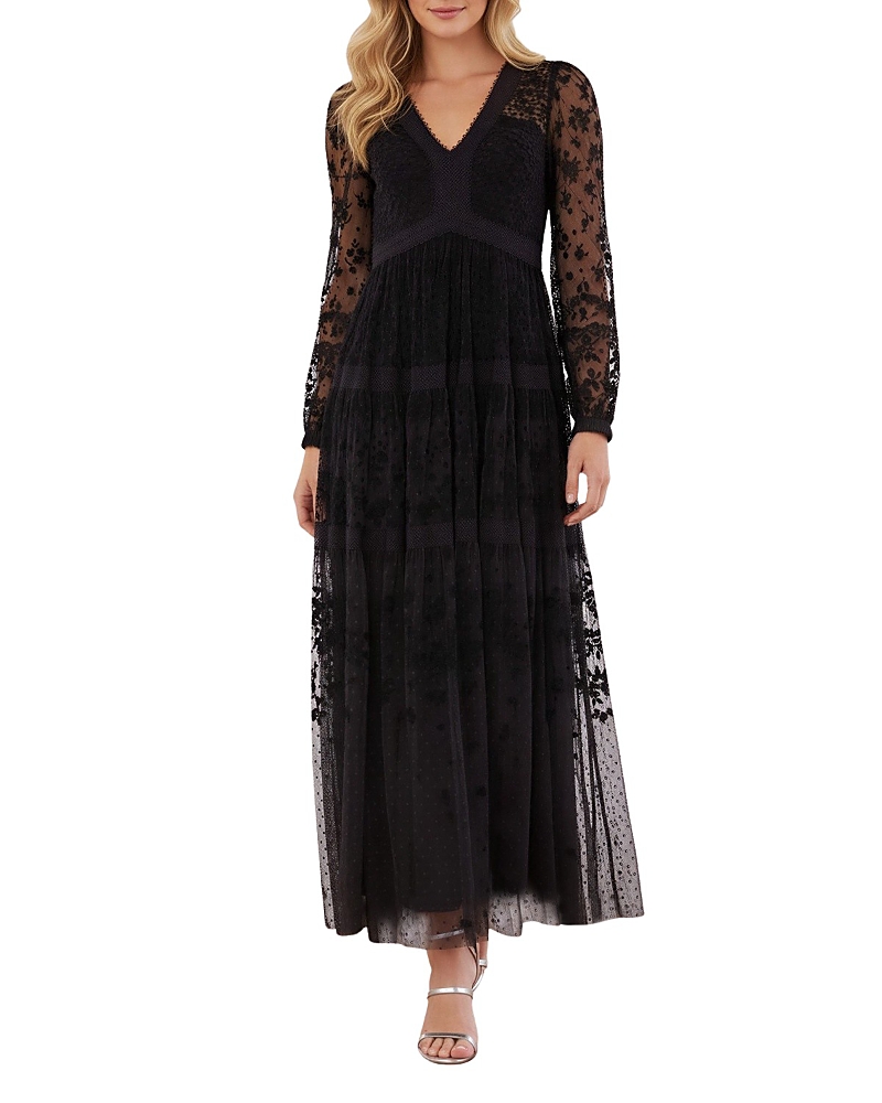 Needle & Thread Celestia Ribbon Long Sleeve V-Neck Gown