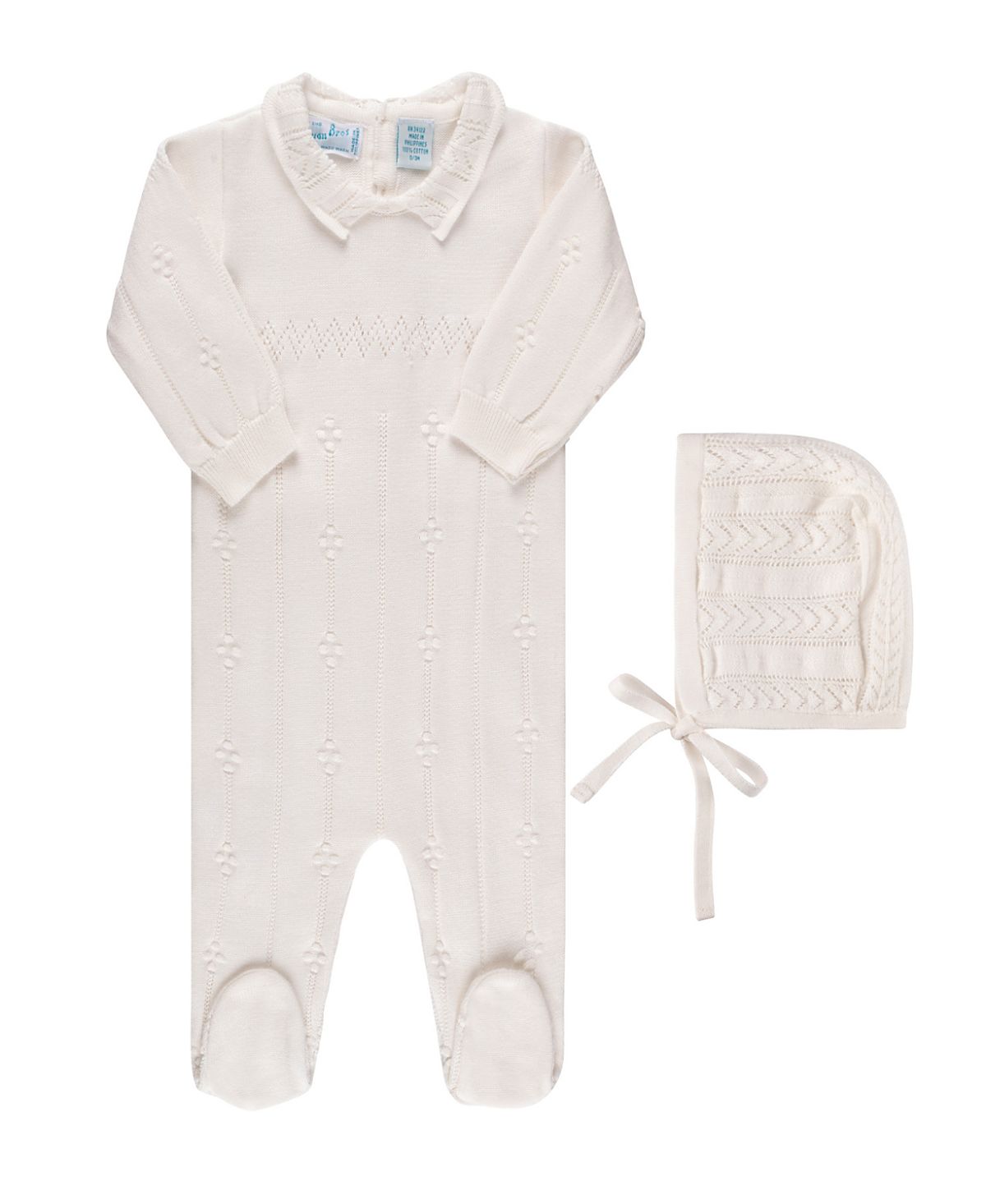 Feltman Brothers Unisex Vintage Knit Romper with Bonnet - Baby