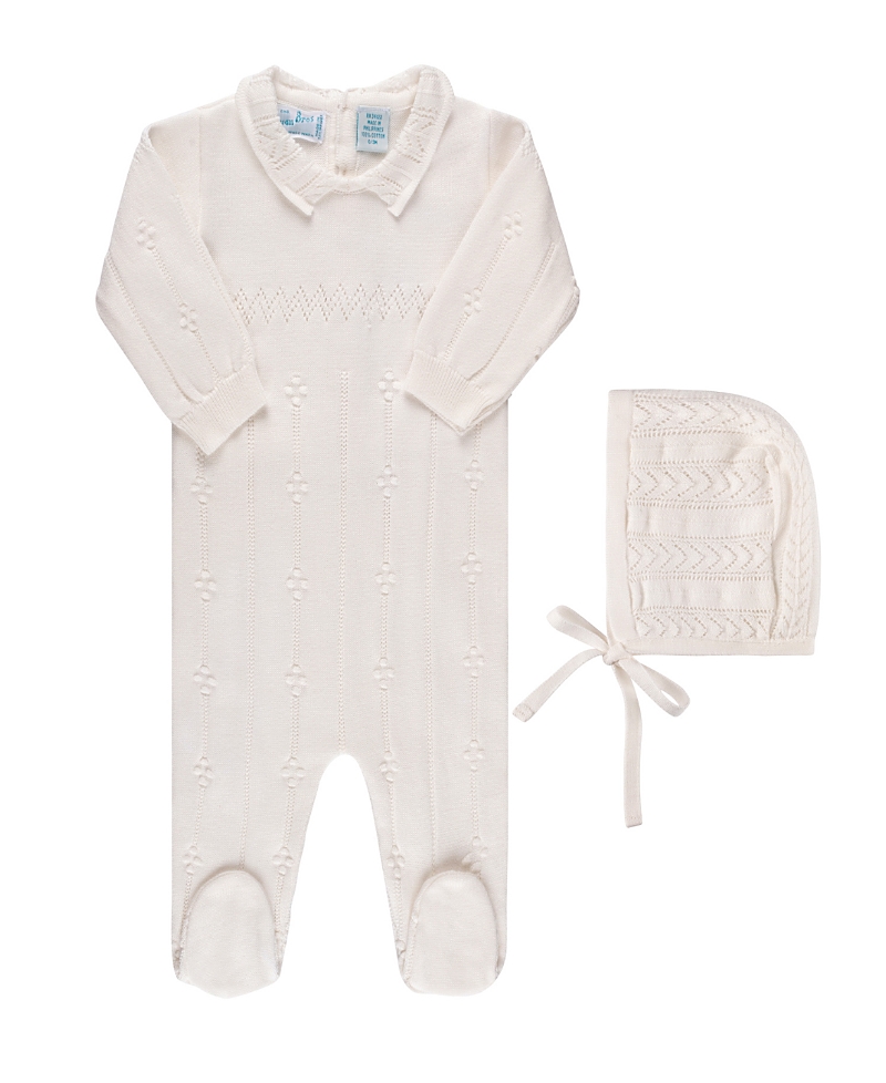 Feltman Brothers Unisex Vintage Knit Romper with Bonnet - Baby