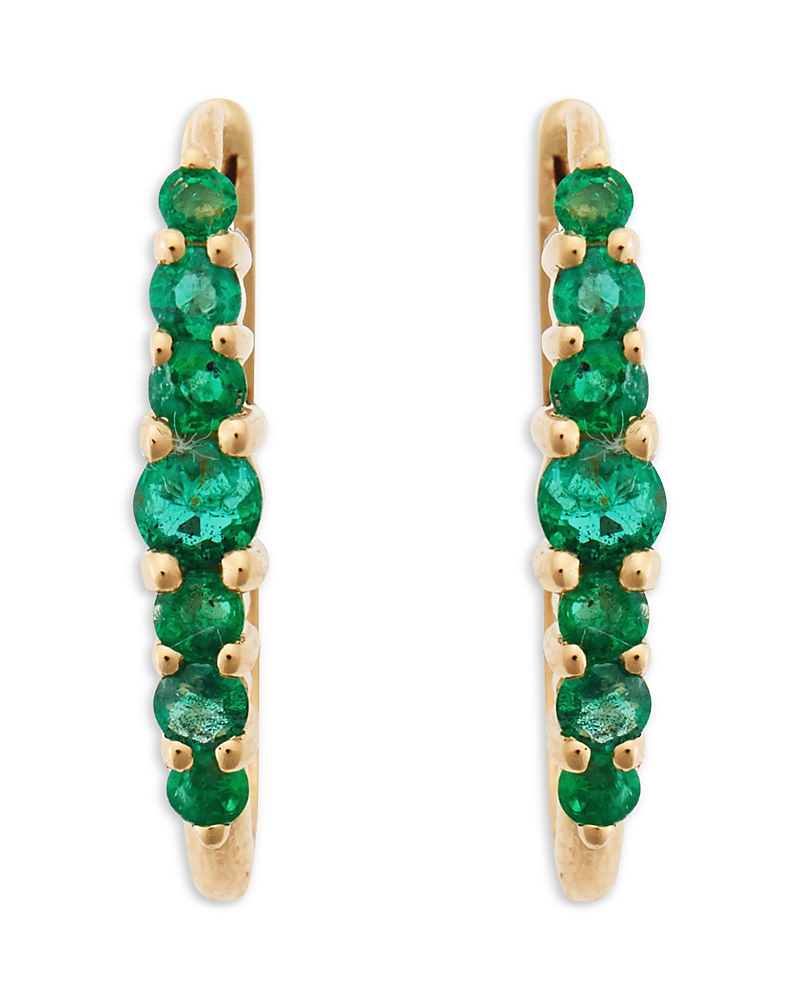 Ileana Makri 18K Yellow Gold Fine Rivulet Emerald Oval Hoop Earrings