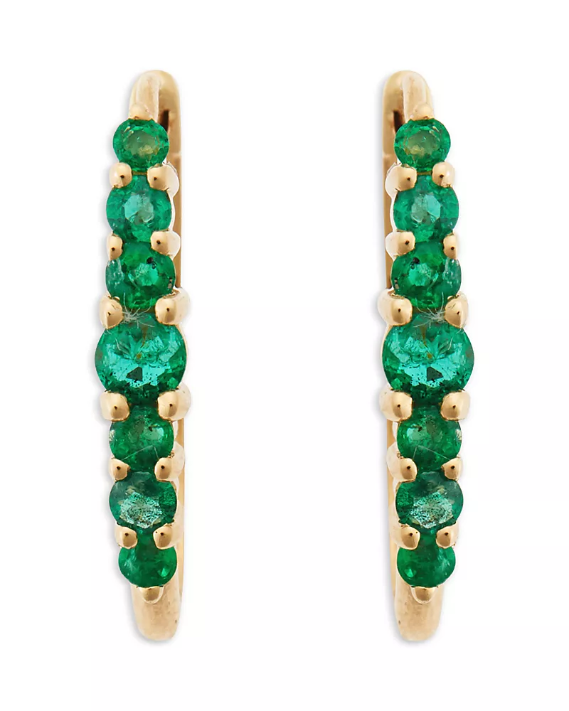 Ileana Makri 18K Yellow Gold Fine Rivulet Emerald Oval Hoop Earrings