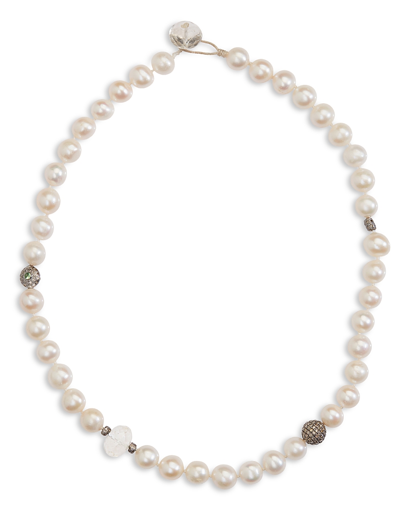 Ileana Makri Sterling Silver Globetrotter Freshwater Pearl & Gray Diamond Collar Necklace, 16.5