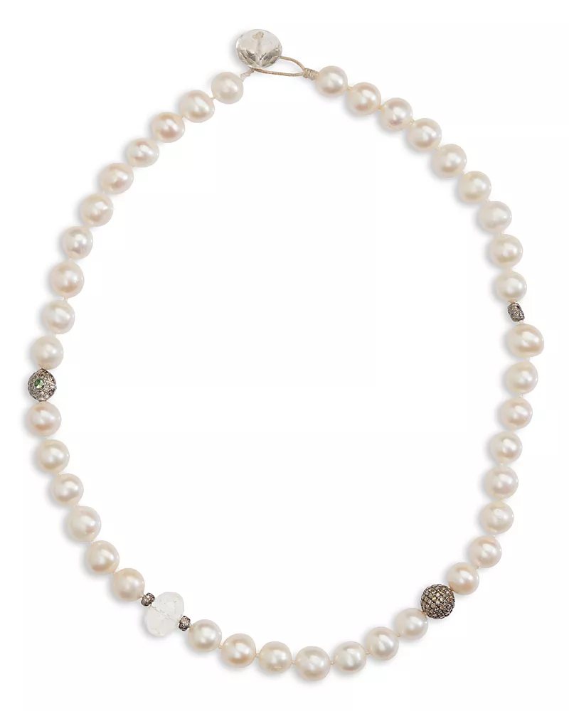 Ileana Makri Sterling Silver Globetrotter Freshwater Pearl & Gray Diamond Collar Necklace, 16.5