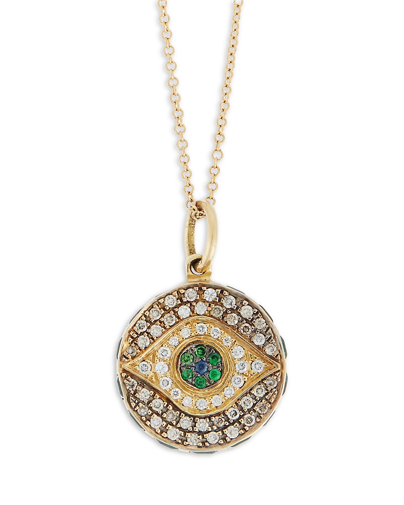 Ileana Makri 18K Yellow Gold Fine Evil Eyes Multi Gemstone Evil Eye Pendant