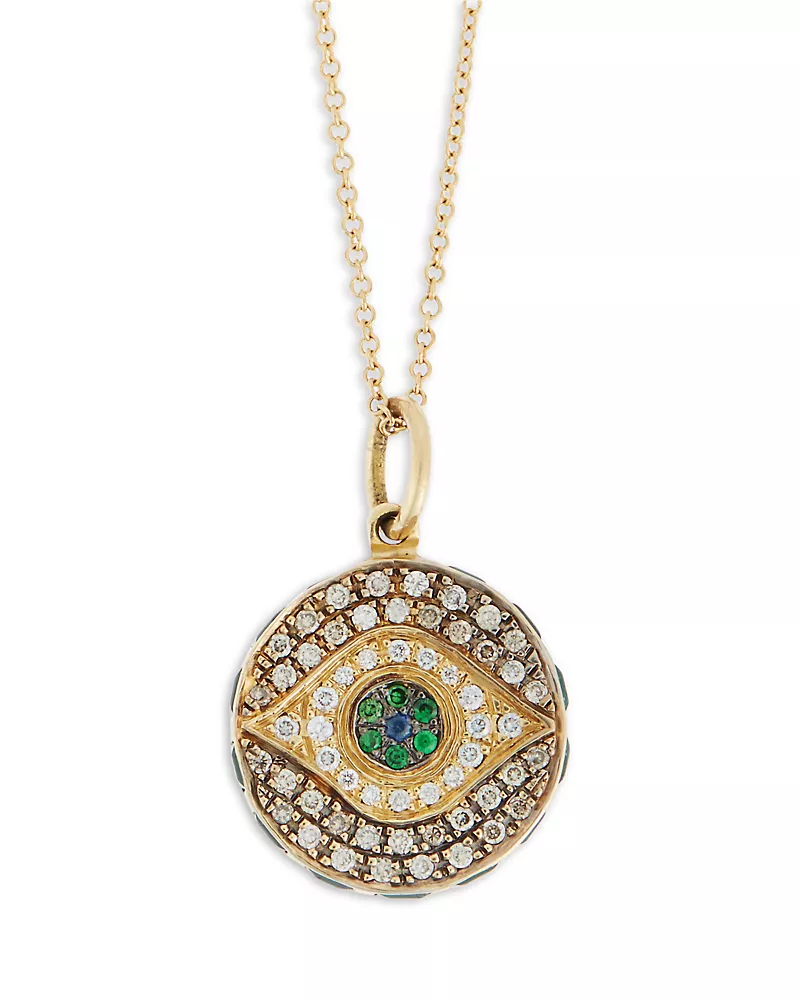 Ileana Makri 18K Yellow Gold Fine Evil Eyes Multi Gemstone Evil Eye Pendant