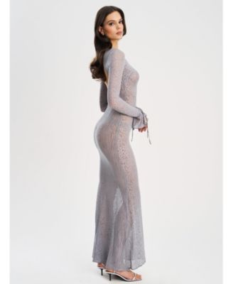 Waylynn Burnout Velvet Detail Animal Print Mesh Backless Maxi Dress