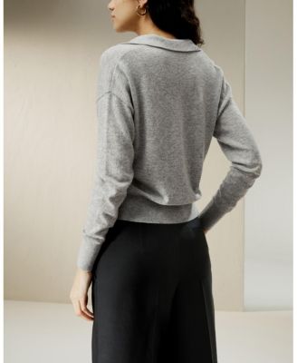 Women's V Neck Cashmere Polo Sweater