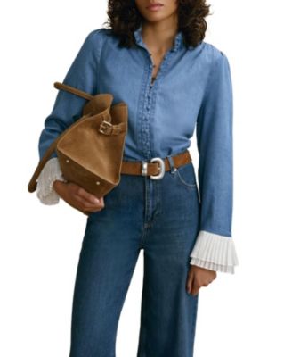  Women's Denim Contrast Cuff Blouse