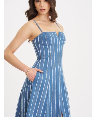  Abygail Stripe Cotton Denim Maxi Dress