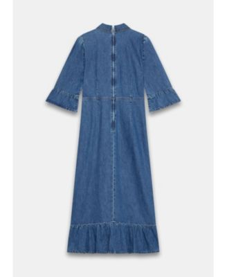  Women's Ruffle Hem Denim Midi Dress