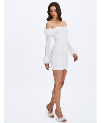  Lani Lace Off-Shoulder Ruched Mini Dress