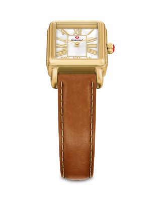 Deco Park 18K Gold-Plated Brown Leather Watch, 23mm x 29mm