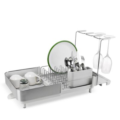 Extend Steel Plus Expandable Dish Rack with Wine Glass Holder - Light Stone