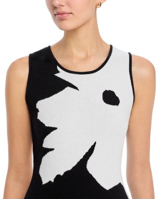 Two Tone Jacquard Graphic Floral Sweater Dress