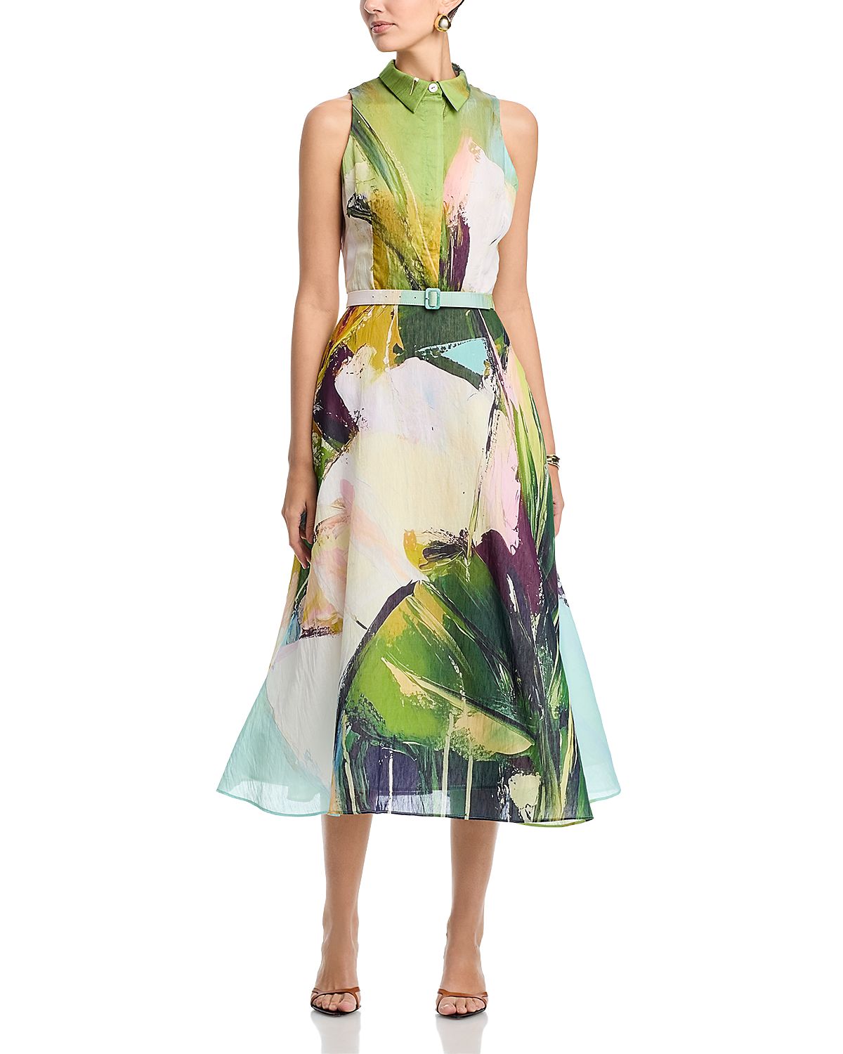Teri Jon by Rickie Freeman Abstract Print Sleeveless Shirt Dress