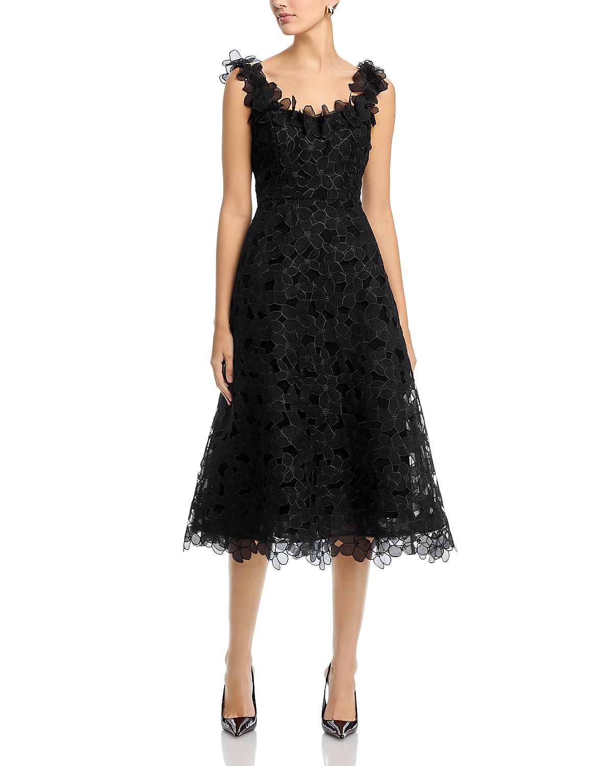 Teri Jon by Rickie Freeman Organza Lace 3D Floral Dress