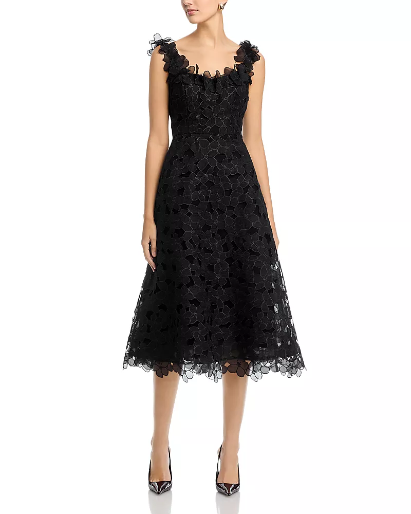 Teri Jon by Rickie Freeman Organza Lace 3D Floral Dress