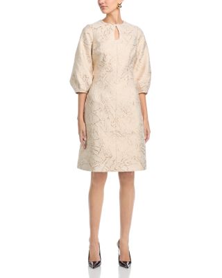Metallic Jacquard Three Quarter Sleeve Dress