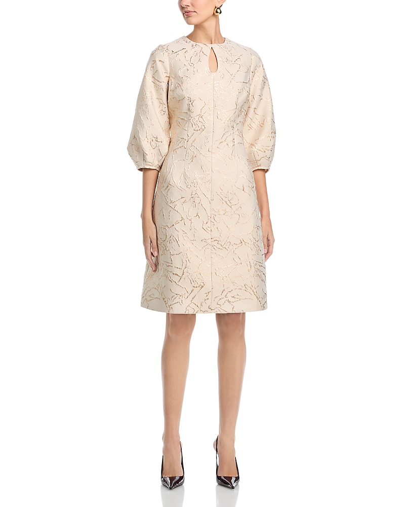 Teri Jon by Rickie Freeman Metallic Jacquard Three Quarter Sleeve Dress