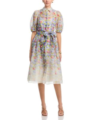 Silk Linen Printed Puff Sleeve Dress