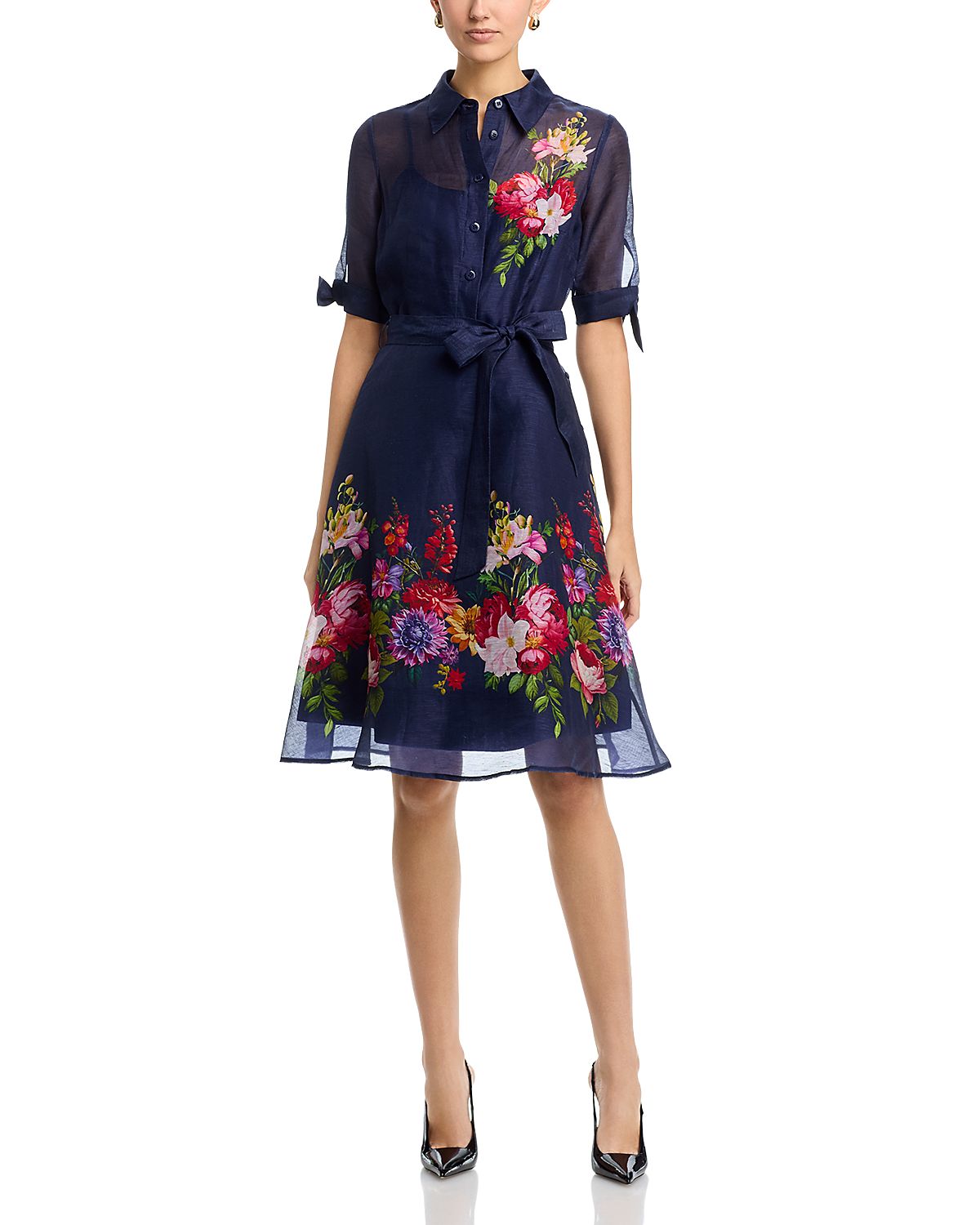 Teri Jon by Rickie Freeman Floral Border Shirtdress