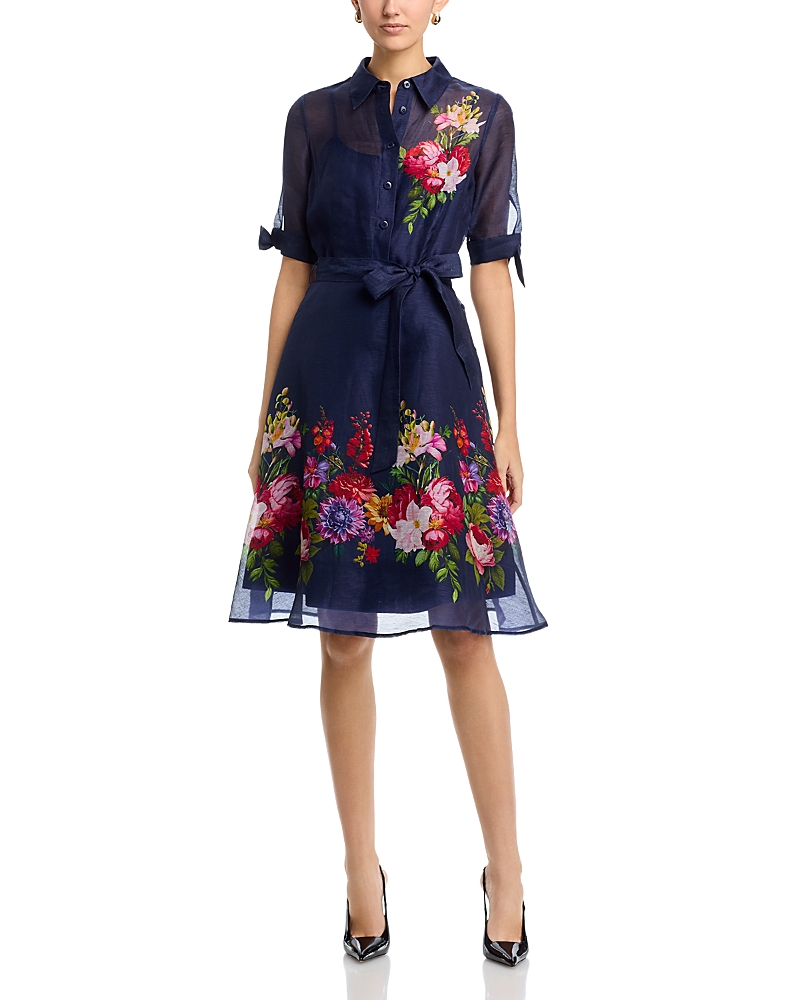 Teri Jon by Rickie Freeman Floral Border Shirtdress