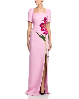 Digital Floral Crepe Column Gown