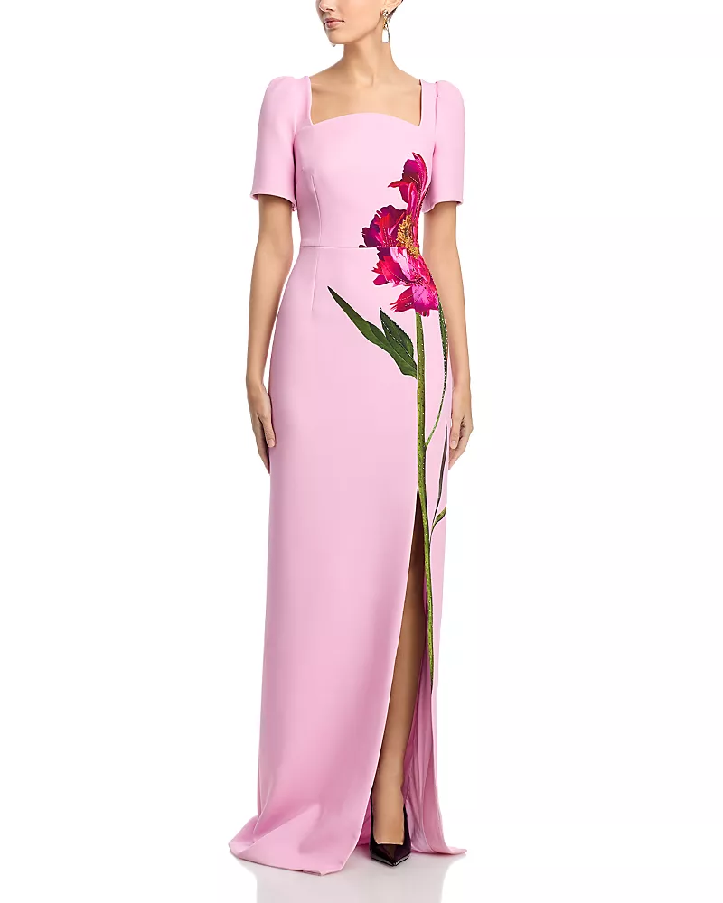 Teri Jon by Rickie Freeman Digital Floral Crepe Column Gown