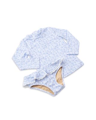 Girls' Coastal Garden Floral Rashguard Two Piece Swimsuit - Little Kid