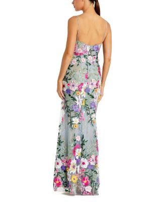 Petite Floral Embroidered Sleeveless Bustier Gown
