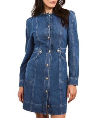  Women's Denim Puff Sleeve Mini Dress
