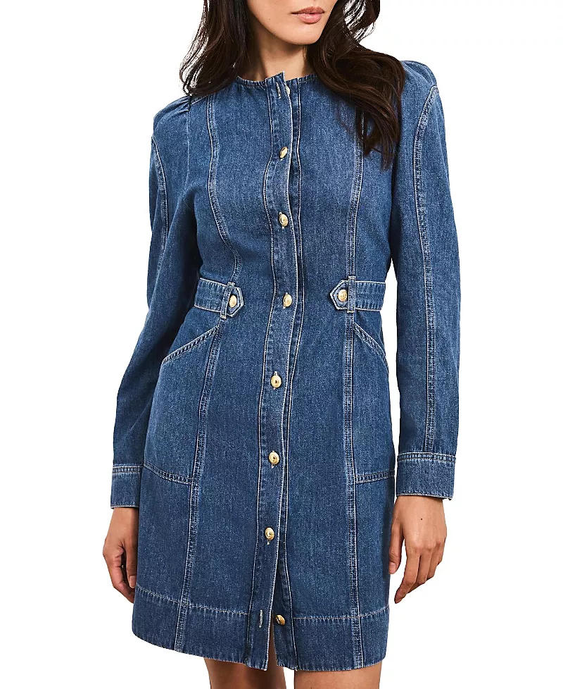 Mint Velvet Women's Denim Puff Sleeve Mini Dress