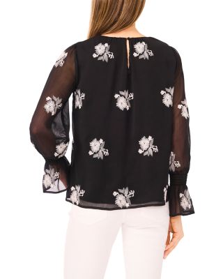 Long Sleeve Smocked Cuff Crewneck Blouse