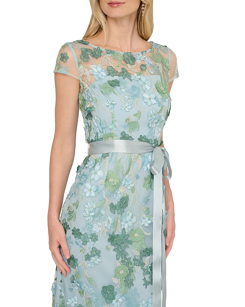 Adrianna Papell Embroidered Belted Gown
