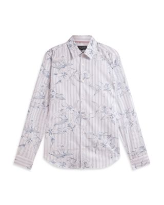 Cipher Long Sleeve Regular Fit Stripe Floral Print Shirt