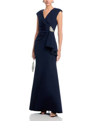 Extended Shoulder Drape Front Gown