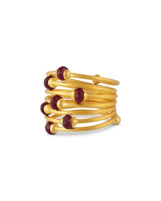 24K Yellow Gold Rain Ruby Bead Multilayer Ring